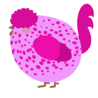 A lavender and fuchsia chicken with a speckle pattern