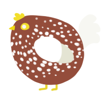 A russet and white chicken with a speckle pattern