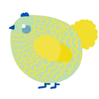 A gluppy and yellow chicken with a lace pattern