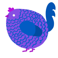 A blurple and ultramarine chicken with a lace pattern