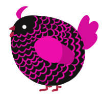 A black and fuchsia chicken with a lace pattern
