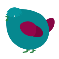 A teal and maroon chicken