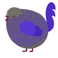 A grey and indigo chicken with a double-lace pattern