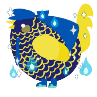 A navy and yellow chicken with a lace pattern