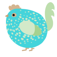 A aqua and gluppy chicken with a speckle pattern