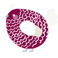A maroon and white chicken with a lace pattern