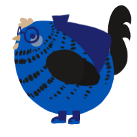 A ultramarine and sable chicken with a bar pattern