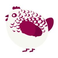 A white and maroon chicken with a half-lace pattern