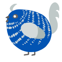 A ultramarine and silver chicken with a bar pattern