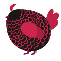 A sable and crimson chicken with a lace pattern