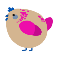 A beige and fuchsia chicken with a neck-speckle pattern