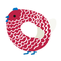 A crimson and white chicken with a lace pattern