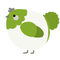 A white and chartreuse chicken with a head pattern