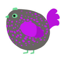 A grey and amethyst chicken with a speckle pattern