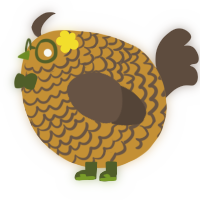 A gold and bark chicken with a lace pattern