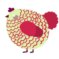 A apple and crimson chicken with a lace pattern
