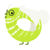 A lime and white chicken with a bar pattern