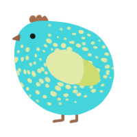 A aqua and lemon chicken with a speckle pattern