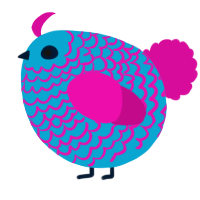 A cerulean and fuchsia chicken with a lace pattern