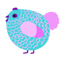 A aqua and lavender chicken with a lace pattern