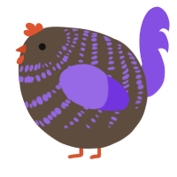 A bark and blurple chicken with a bar pattern