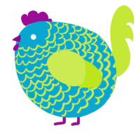 A cerulean and lime chicken with a lace pattern