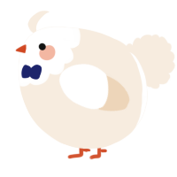 A cream chicken with a head pattern