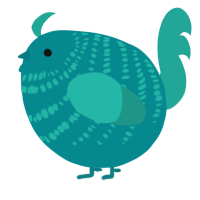 A teal and turquoise chicken with a bar pattern