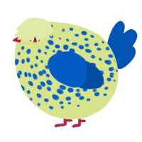 A lemon and ultramarine chicken with a speckle pattern