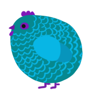 A teal and cerulean chicken with a lace pattern