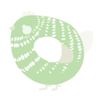 A gluppy and white chicken with a bar pattern