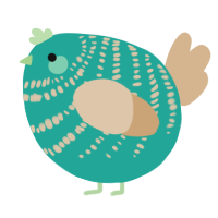 A turquoise and beige chicken with a bar pattern