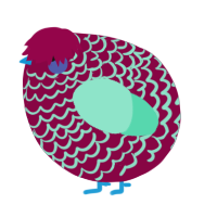 A maroon and mint chicken with a lace pattern
