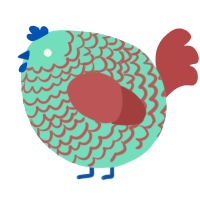 A mint and red chicken with a lace pattern