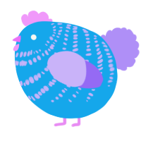 A sky and lilac chicken with a bar pattern