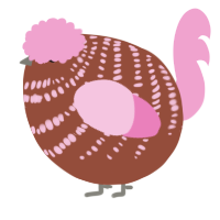 A russet and pink chicken with a bar pattern