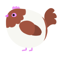 A white and russet chicken with a head pattern