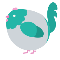 A mist and turquoise chicken with a head pattern