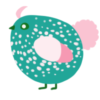 A turquoise and rose chicken with a speckle pattern