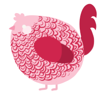 A rose and crimson chicken with a double-lace pattern