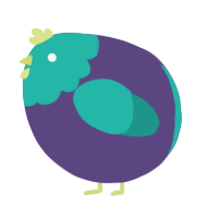 A overcast and turquoise chicken with a head pattern