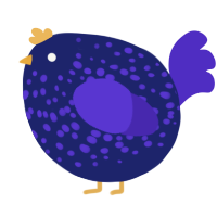 A navy and indigo chicken with a speckle pattern