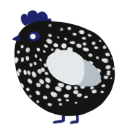 A black and mist chicken with a speckle pattern
