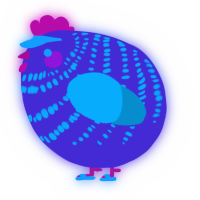 A indigo and cerulean chicken with a bar pattern