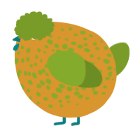 A orange and chartreuse chicken with a speckle pattern