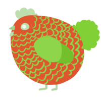 A vermilion and grass chicken with a lace pattern