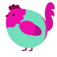 A mint and fuchsia chicken with a head pattern