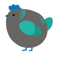 A grey and turquoise chicken with a neck-band pattern