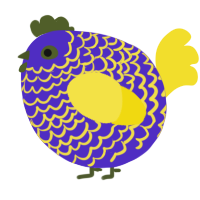 A indigo and yellow chicken with a lace pattern