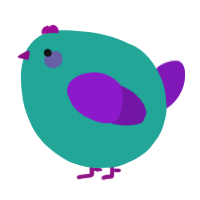 A turquoise and violet chicken
